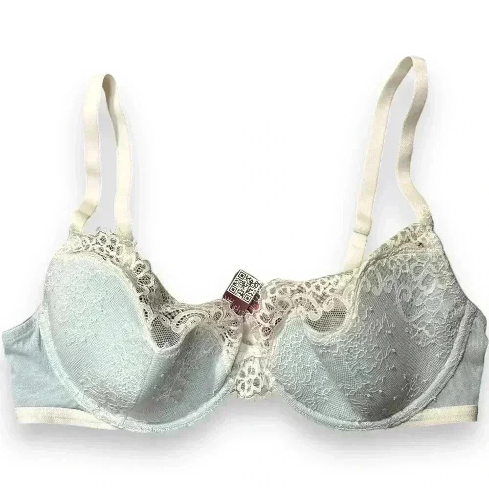 Adore Me NWT 36D Baby Blue and White Lace Evelyn Unlined Demi Bra Natural Shape - Picture 8 of 11